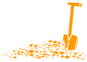 Spaten mit Erde in Orange